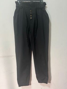 bishop + young Black Paperbag Waist Jogger Pants with Button Front size women’s